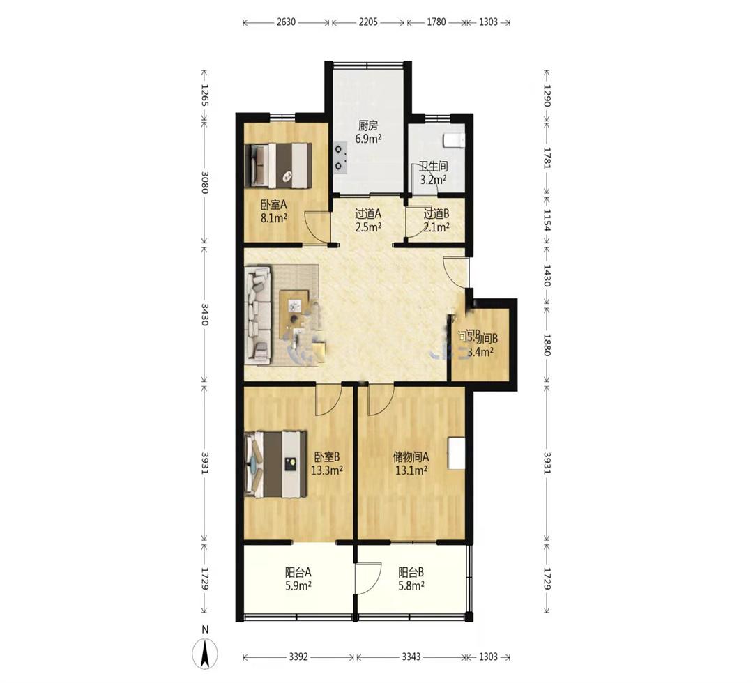 小石桥花苑 3室1厅1卫 95.00m&sup2;