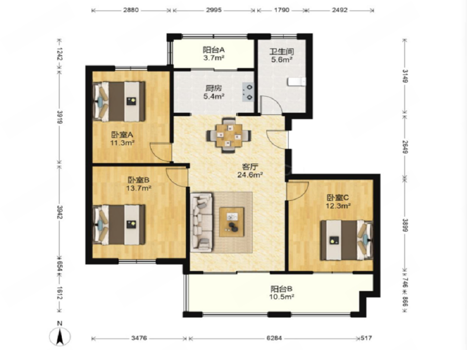 光明嘉苑 3室2厅1卫 110m&sup2;