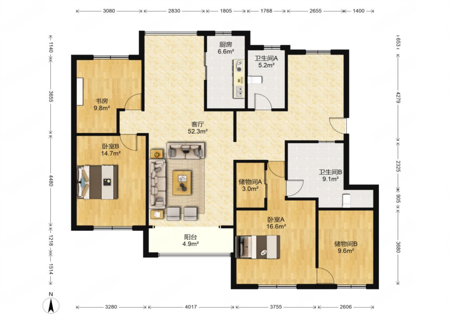 博园岚郡 4室2厅1卫 139.45m&sup2;