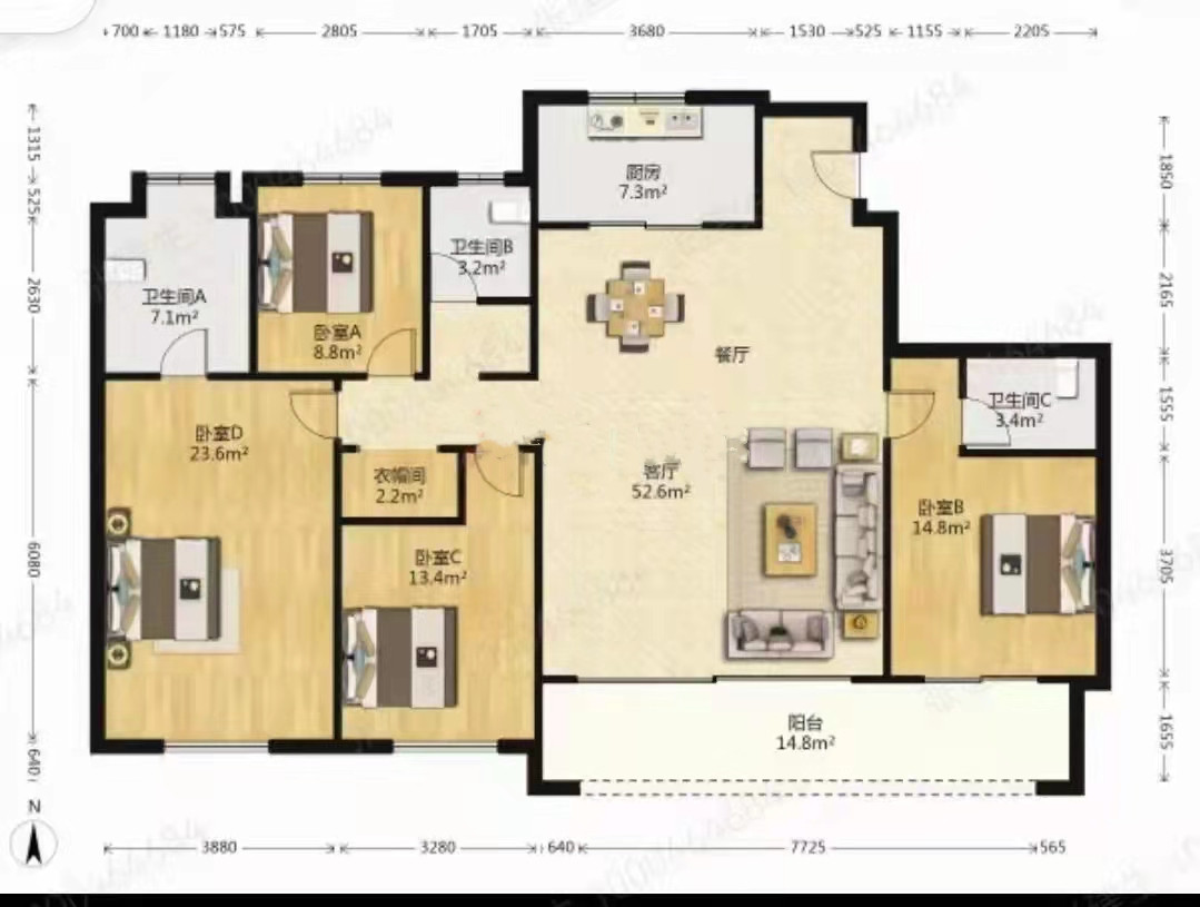 景瑞御府 4室2厅2卫 148m&sup2;