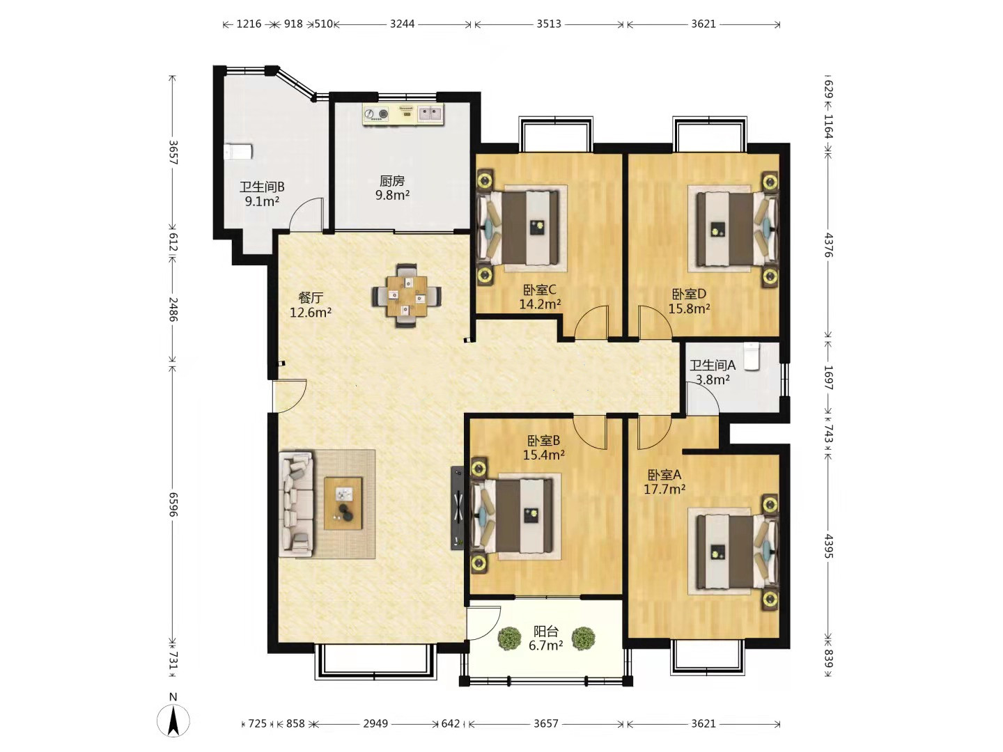 德民花苑东区 4室2厅2卫 170m&sup2;