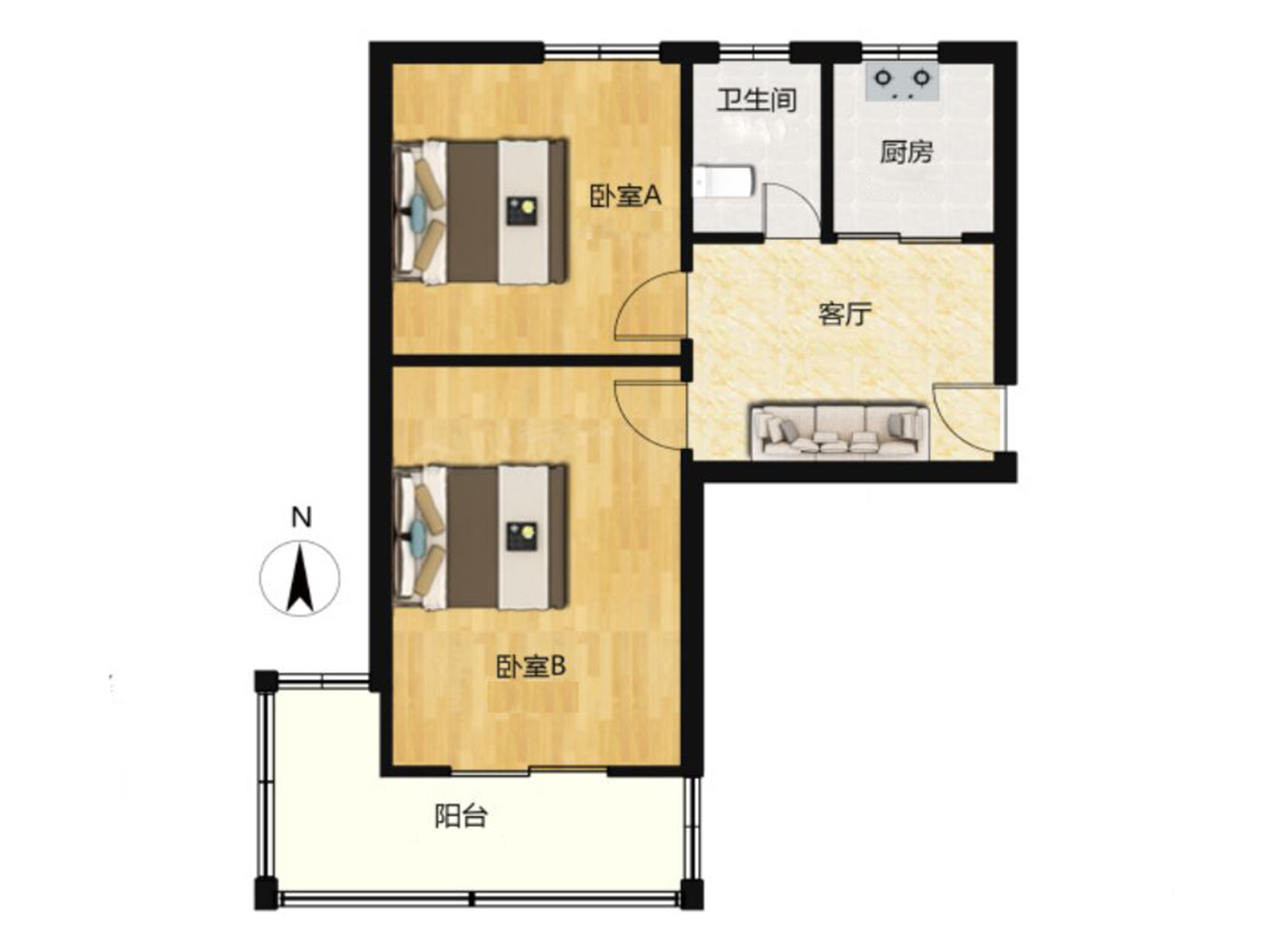 北郭北村 2室1厅1卫 58.02m&sup2;