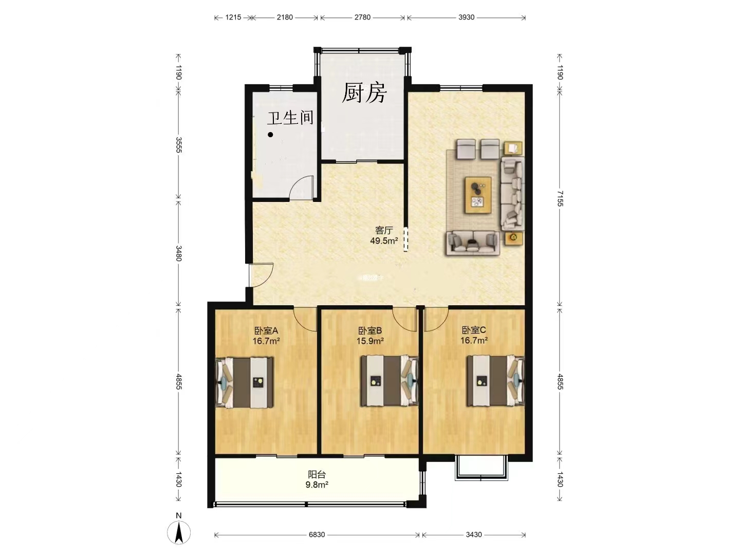 五山花苑 3室2厅1卫 139.00m&sup2;