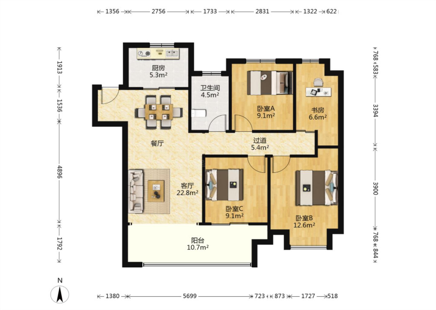 新城香溢紫郡 3室2厅1卫 117.00m&sup2;