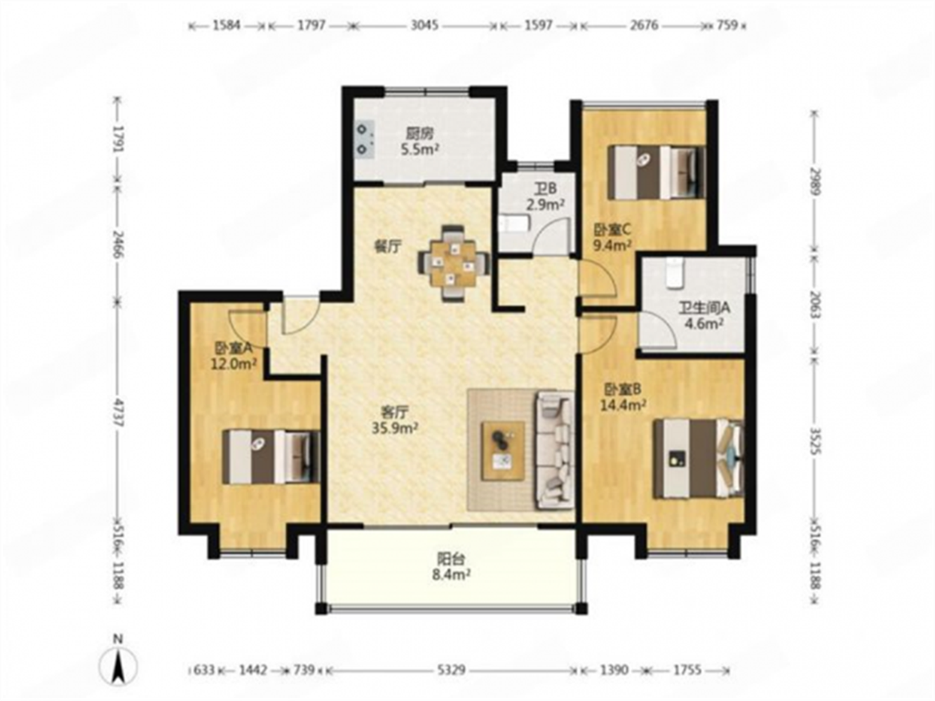 雍华府 3室2厅2卫 118m&sup2;