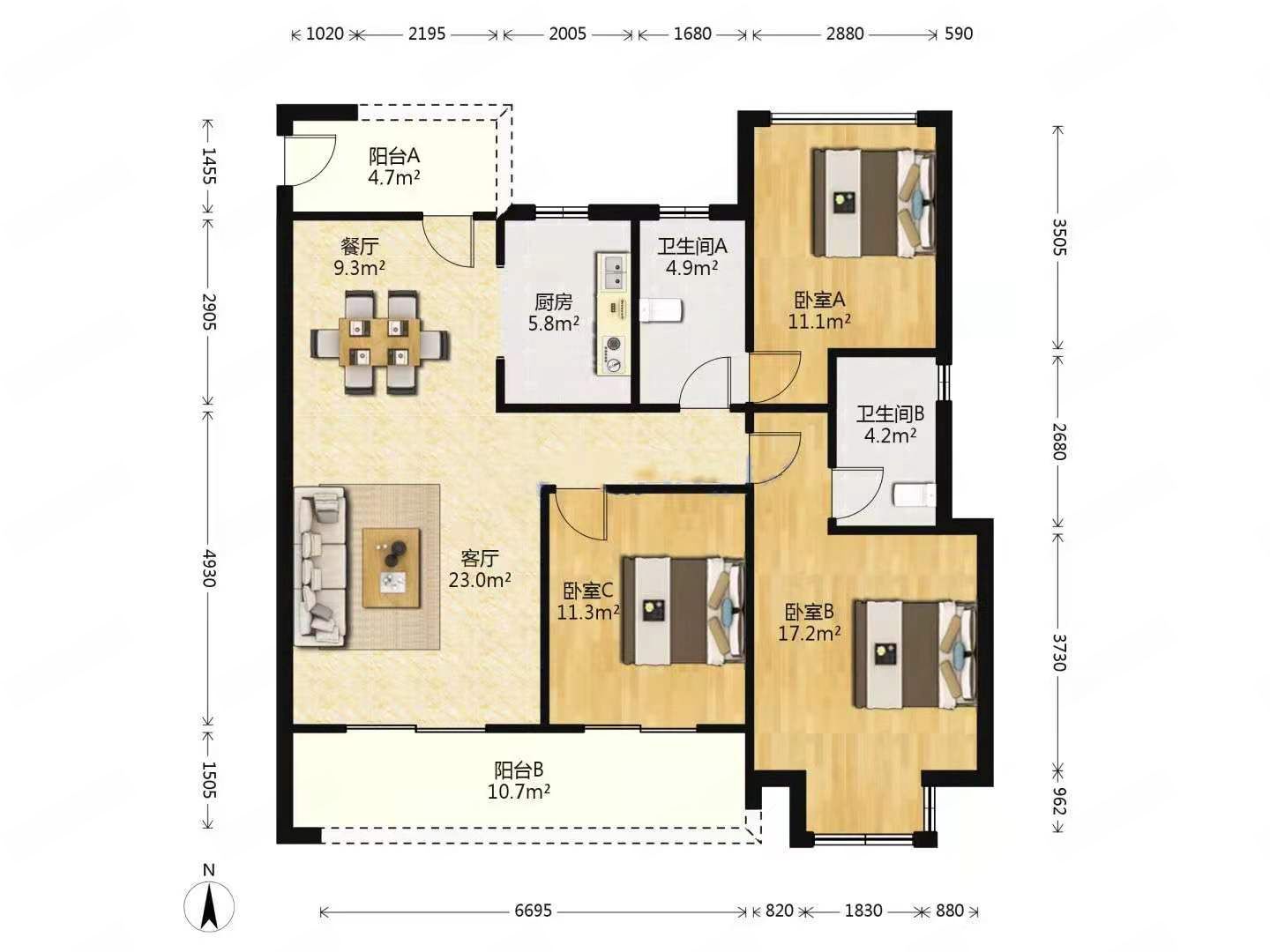春风南岸东园 3室2厅2卫 123m&sup2;