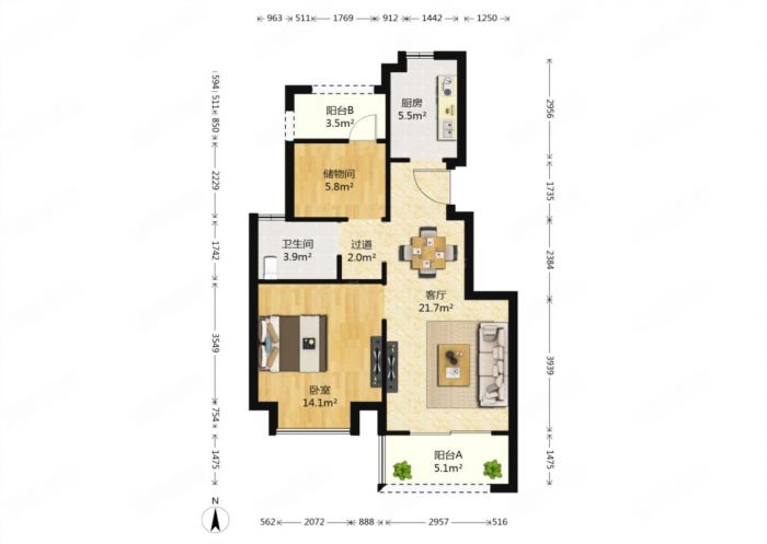 丽景湾 2室2厅1卫 75m&sup2;