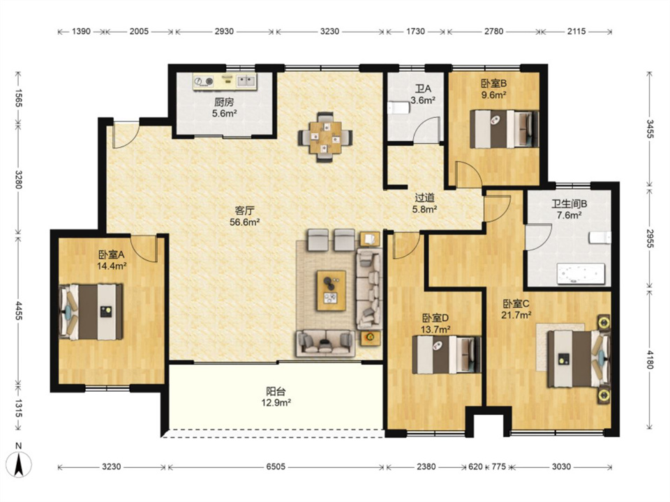 万科翡翠东第 4室2厅2卫 171m&sup2;