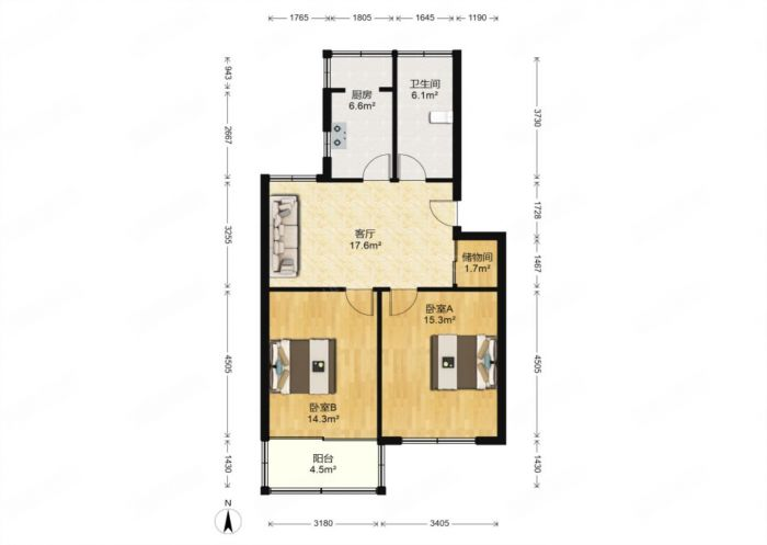 姚港路2号 2室2厅1卫 76m&sup2;