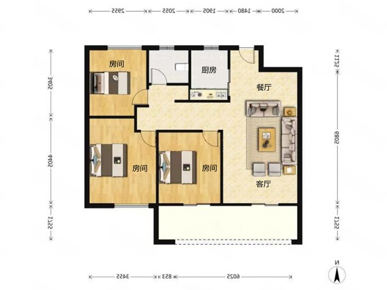 远创东樾 3室2厅1卫 107m&sup2;