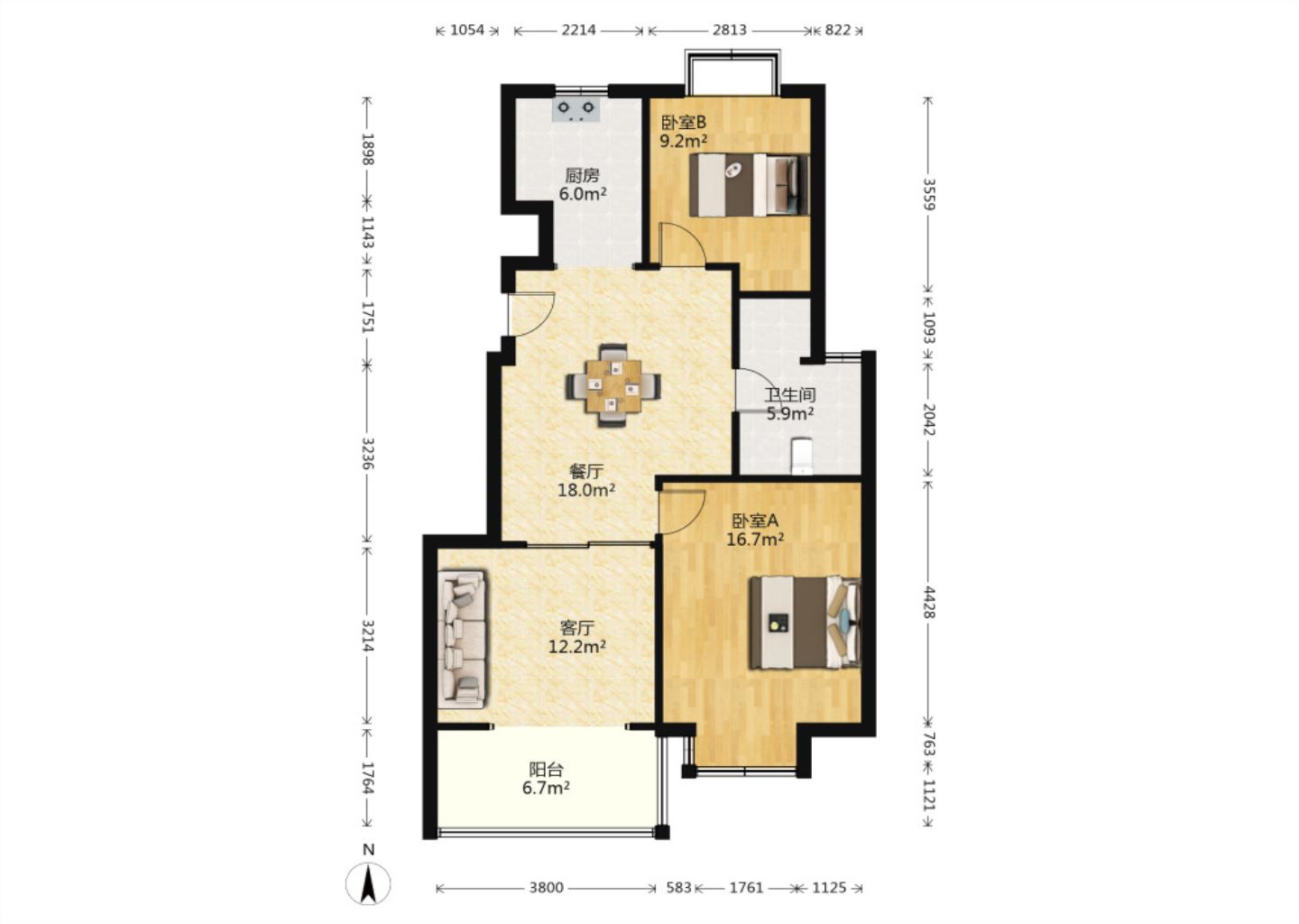四季绿苑 2室2厅1卫 96m&sup2;