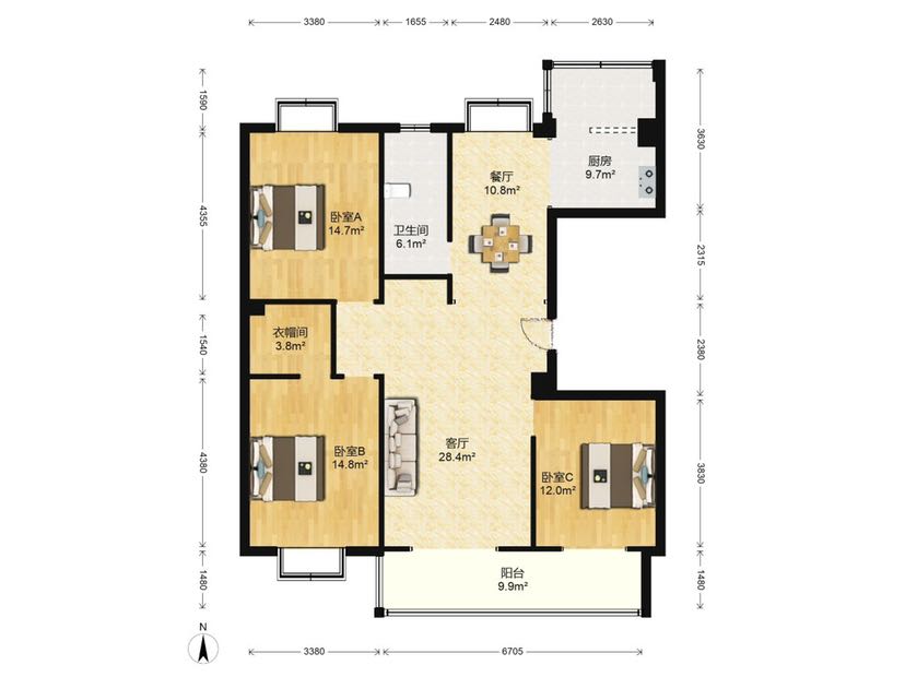 苏建花园城 4室2厅2卫 140.8m&sup2;