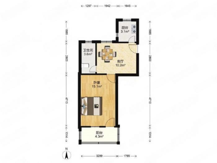 板桥东村 1室1厅1卫 48m&sup2;