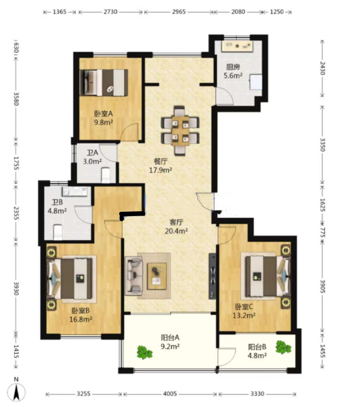 苏建名都城 3室2厅2卫 140m&sup2;