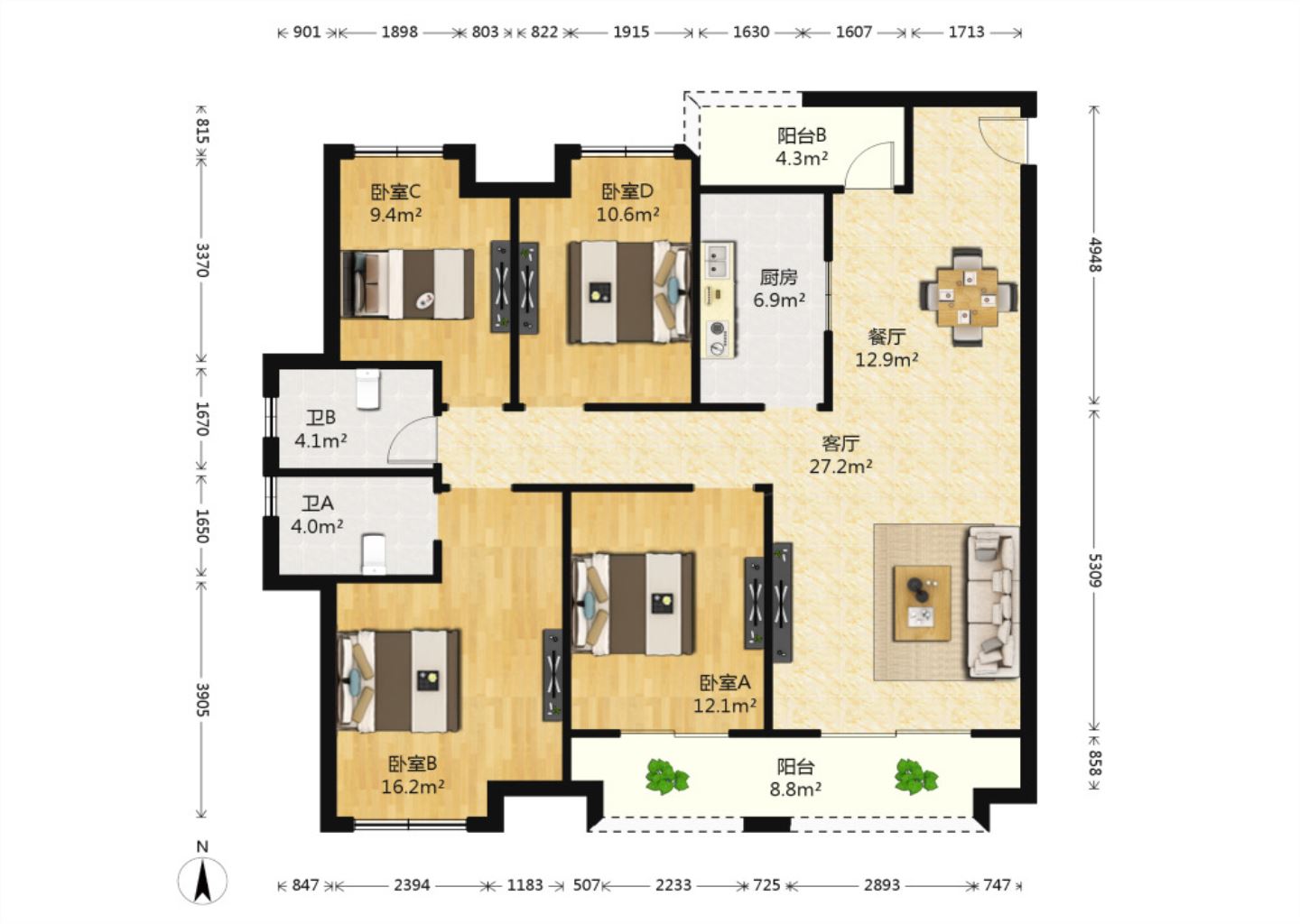 保利香槟国际 4室2厅2卫 142.41m&sup2;