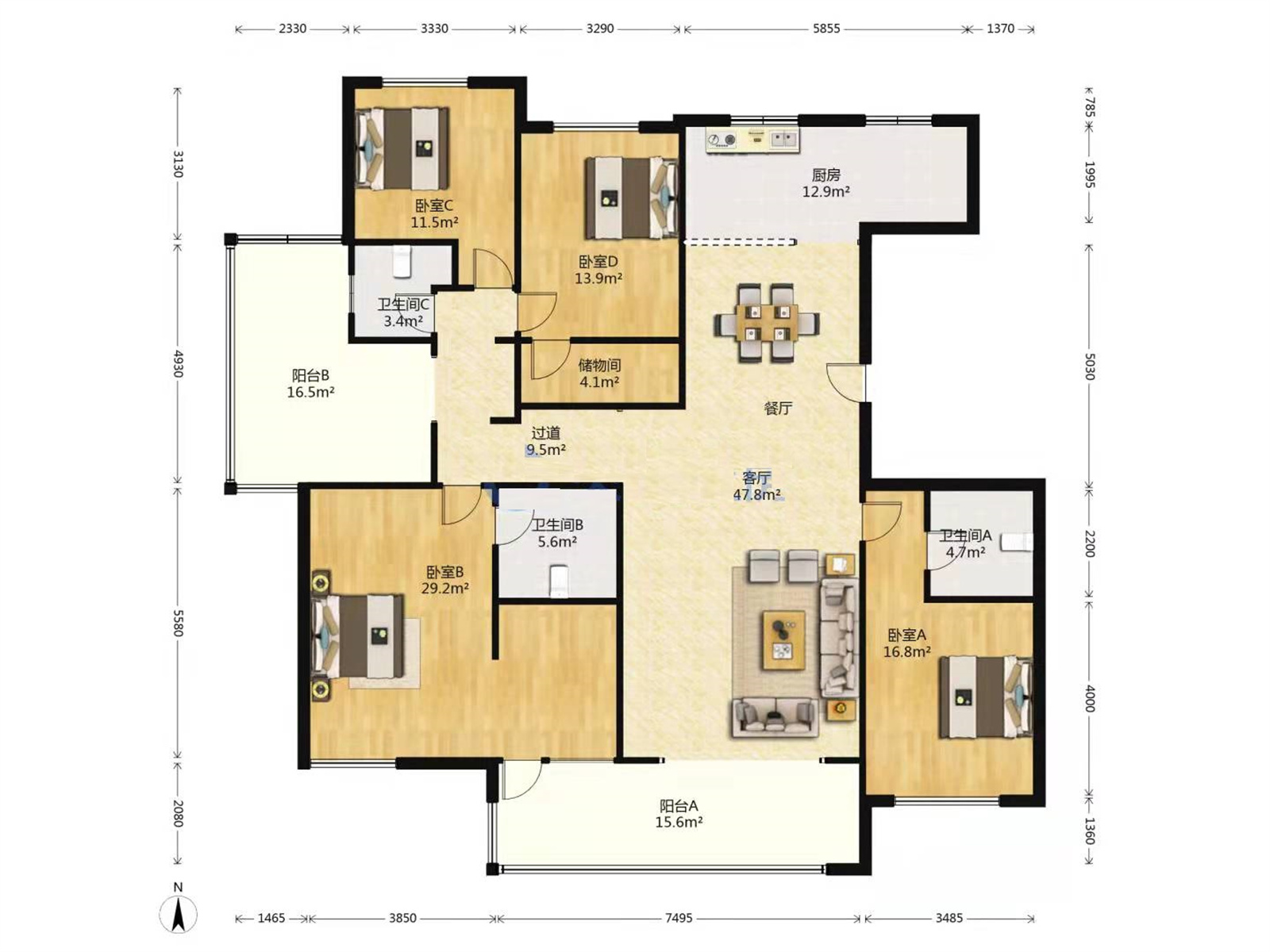 山景水岸 4室2厅3卫 232.00m&sup2;