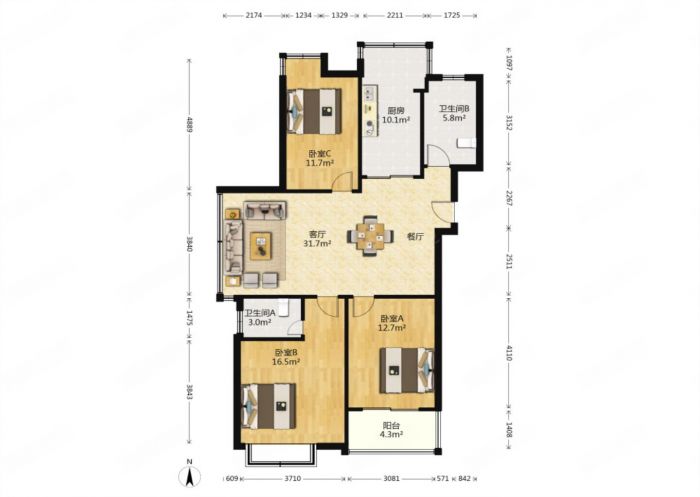 融悦华庭 3室2厅2卫 129m&sup2;