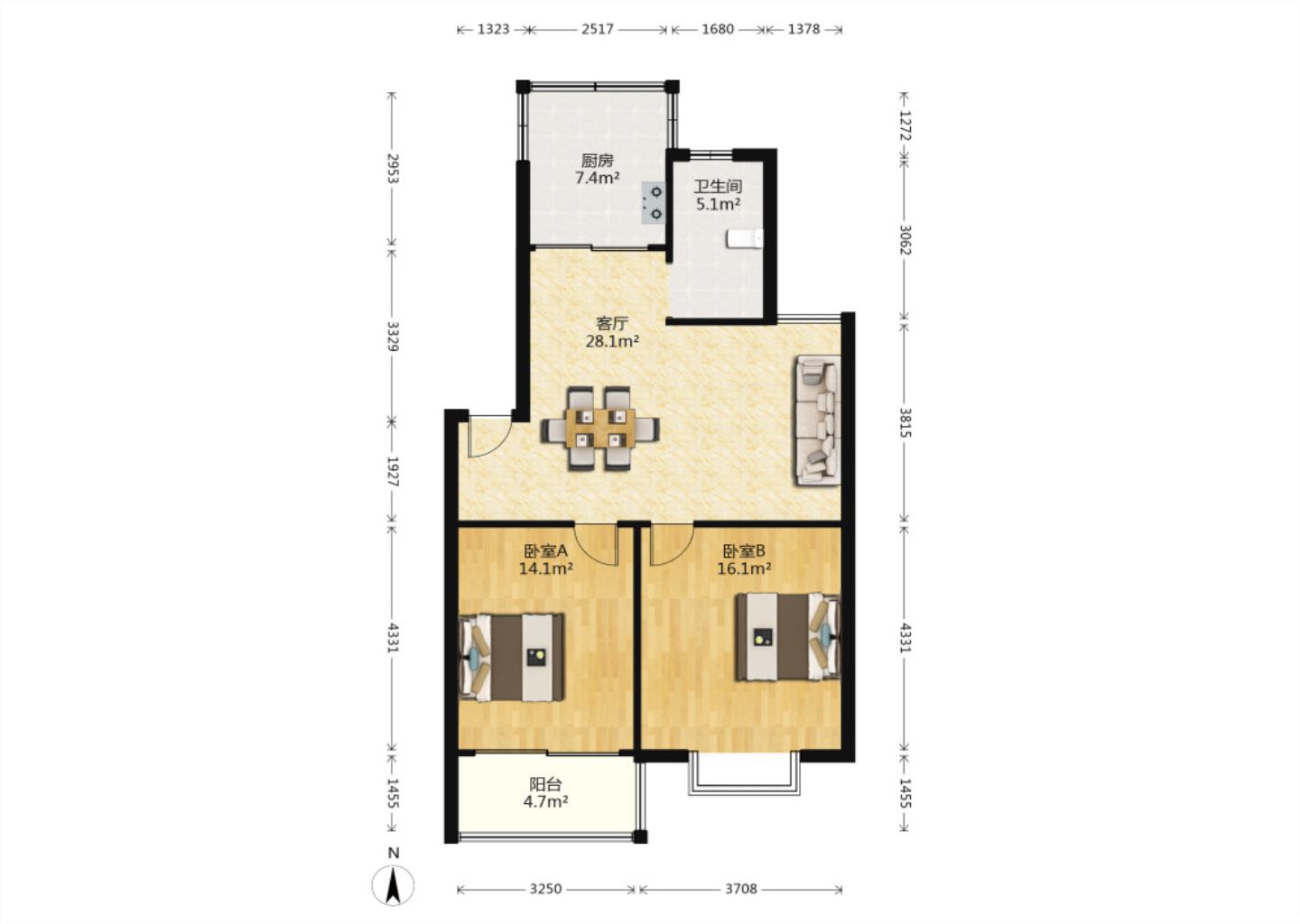 尚德城邦 2室2厅1卫 88.66m&sup2;
