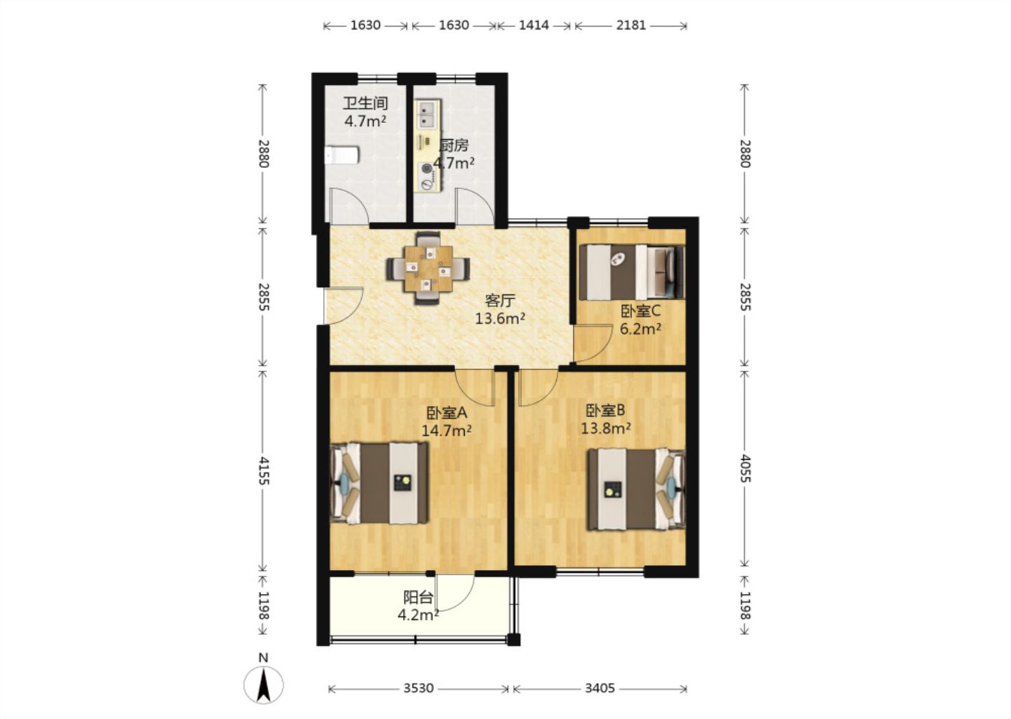 段家坝小园 2室1厅1卫 28m&sup2;