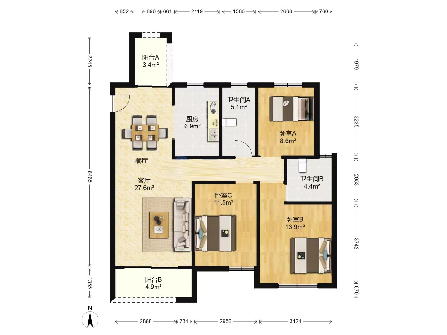 景瑞御府 3室2厅2卫 125m&sup2;