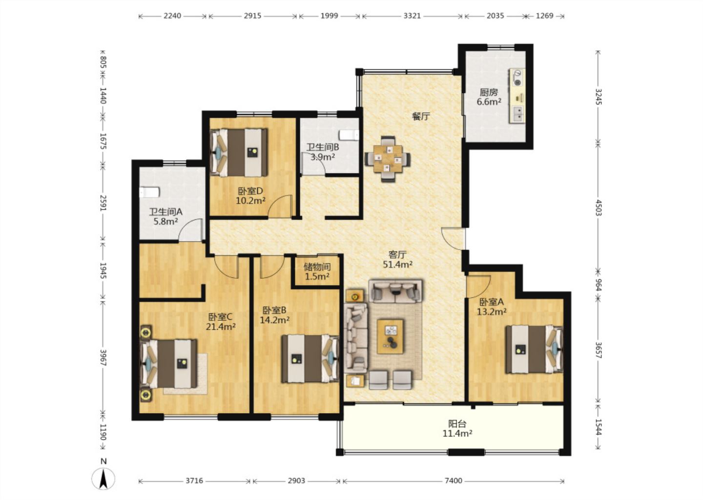 中港城世家 4室2厅2卫 172.26m&sup2;
