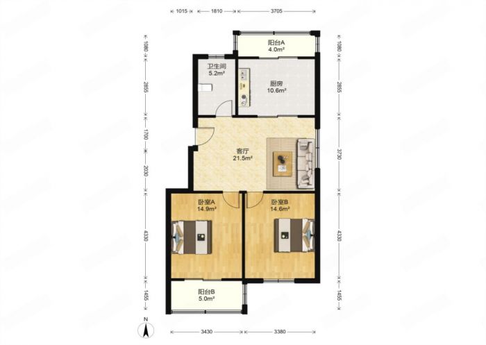 盛唐公寓 3室2厅1卫 96.1m&sup2;