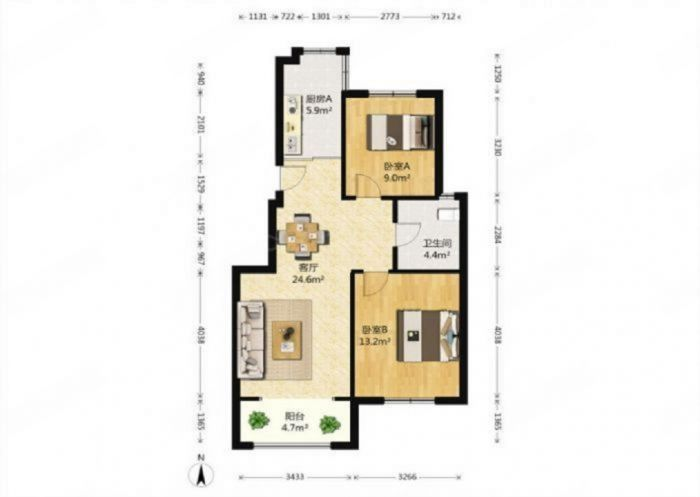 东晖花园 2室2厅1卫 90.84m&sup2;