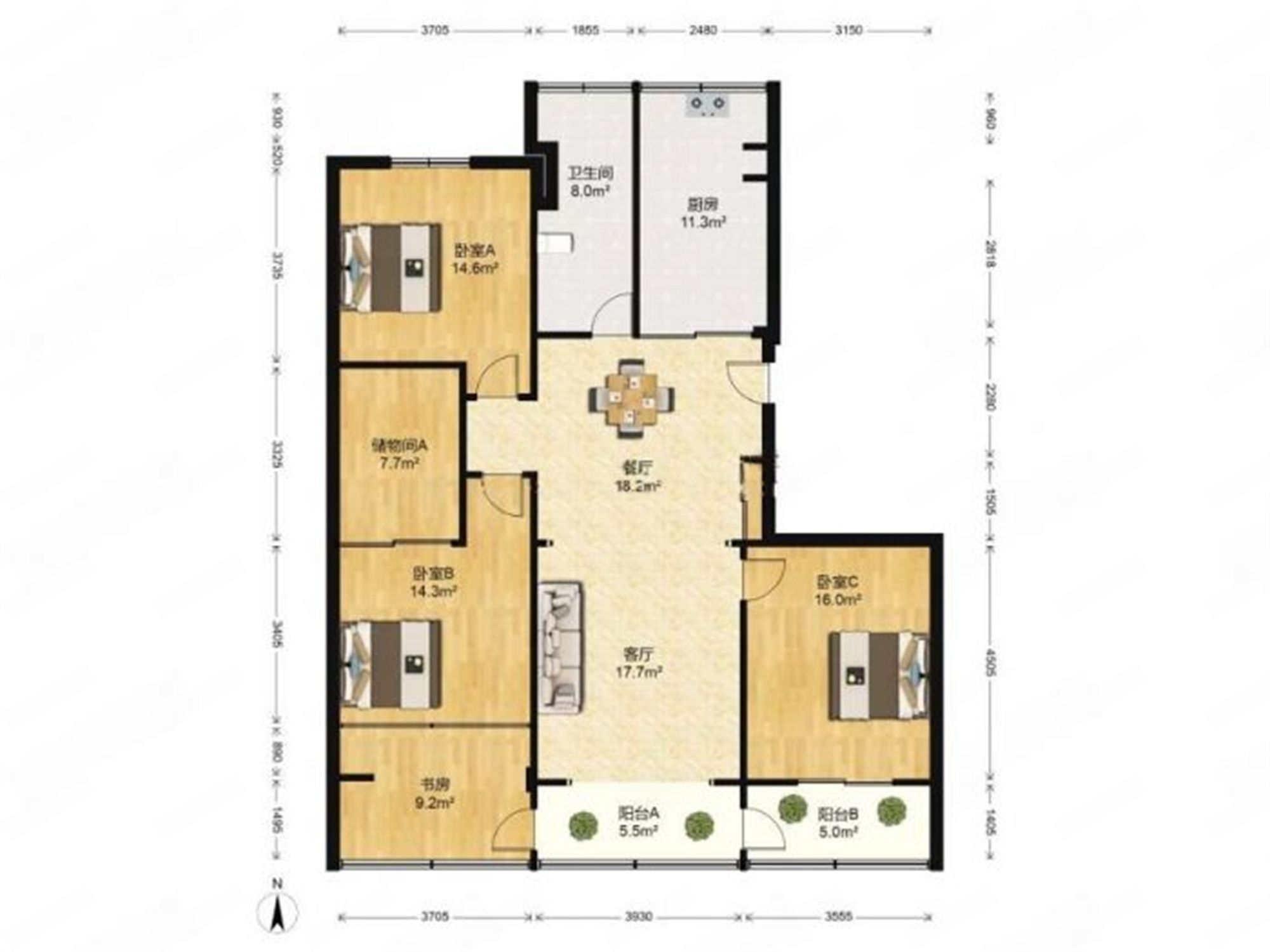 锦安花园一期 3室2厅1卫 140.00m&sup2;