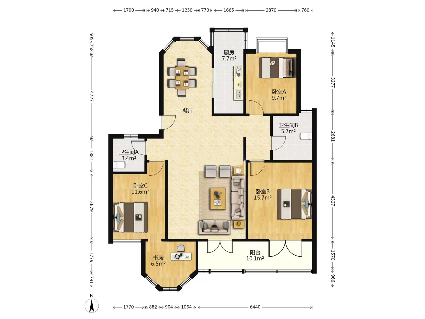 军山花园 3室2厅2卫 140.11m&sup2;