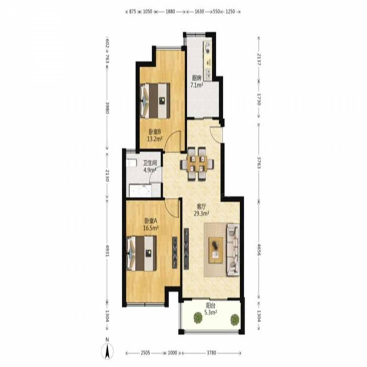 苏建阳光新城 2室2厅1卫 92m&sup2;