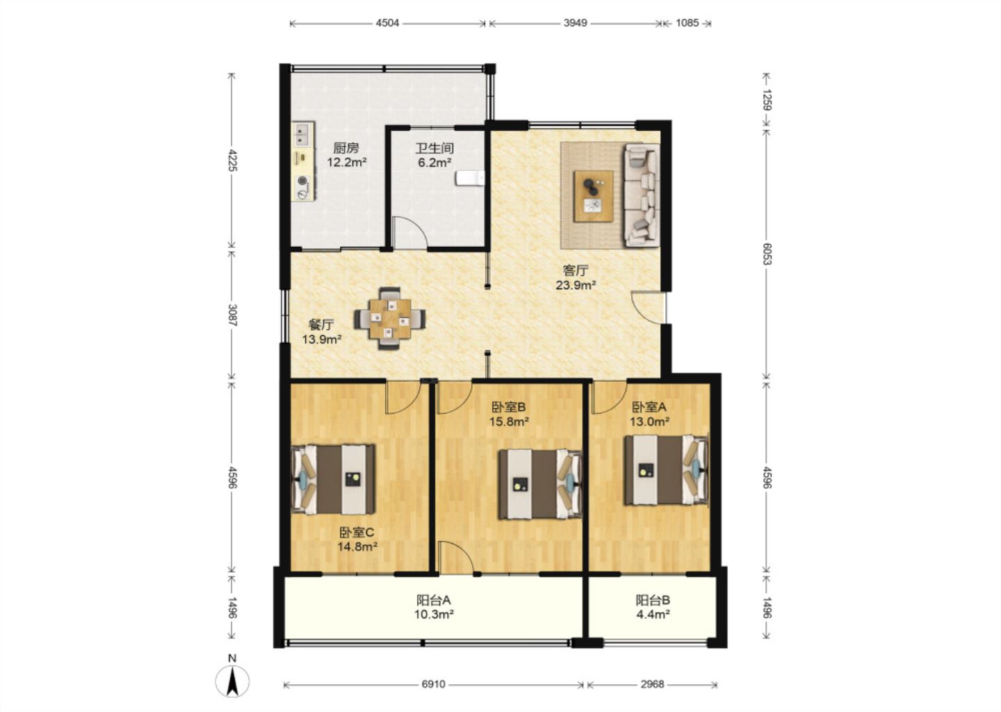 光明东村一期 3室2厅1卫 119m&sup2;