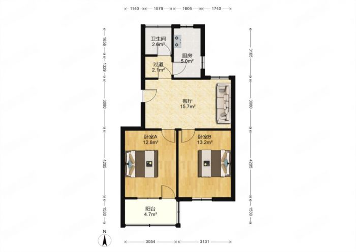 文峰新村 2室1厅1卫 70.30m&sup2;