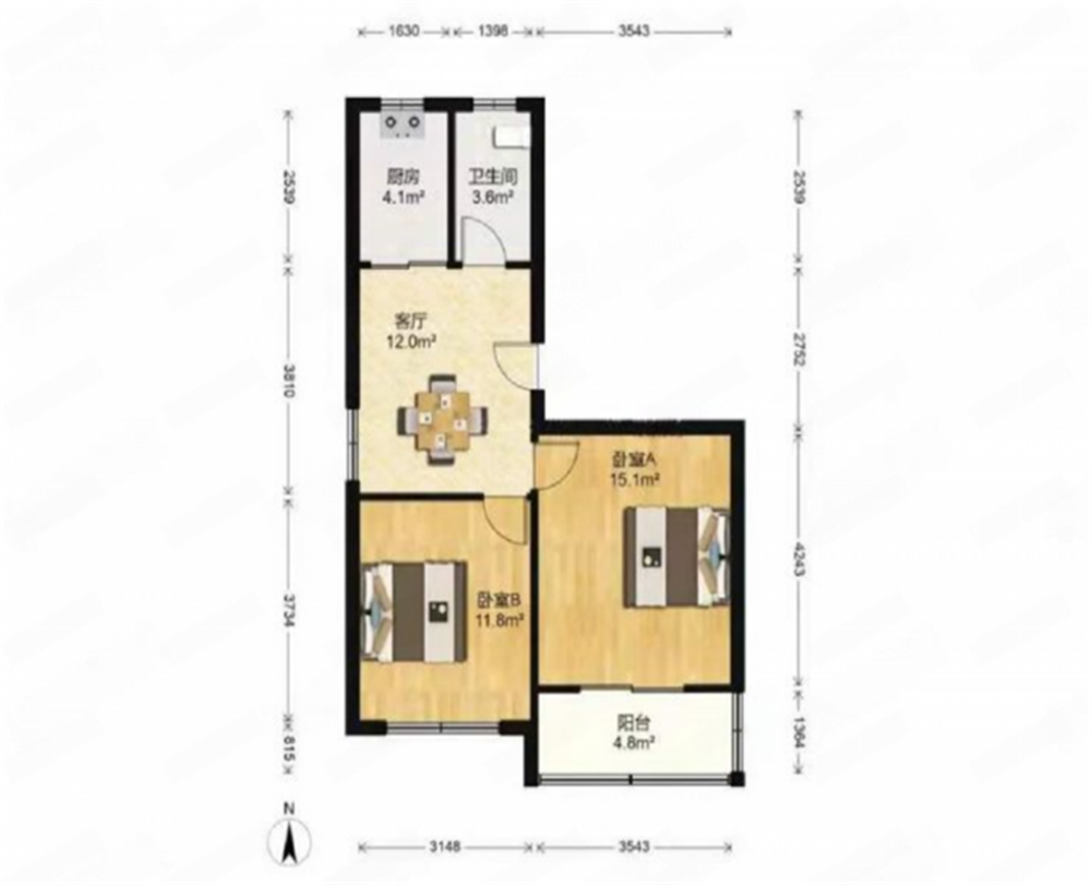 富贵园 2室1厅1卫 78m&sup2;