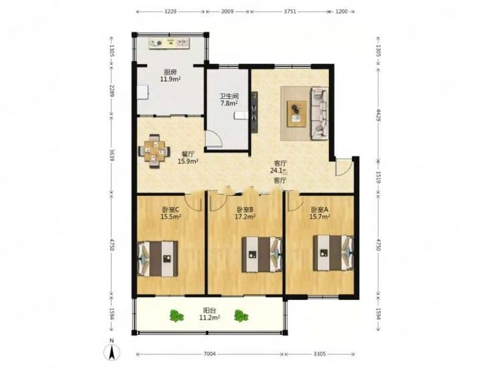越江新村 3室2厅1卫 124.8m&sup2;