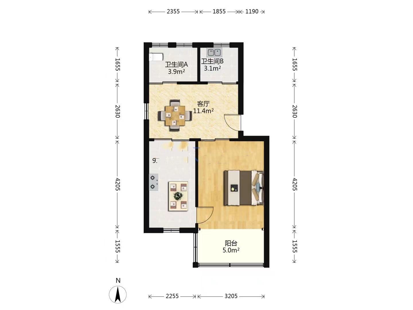 濠东路63号 2室1厅1卫 57.4m&sup2;