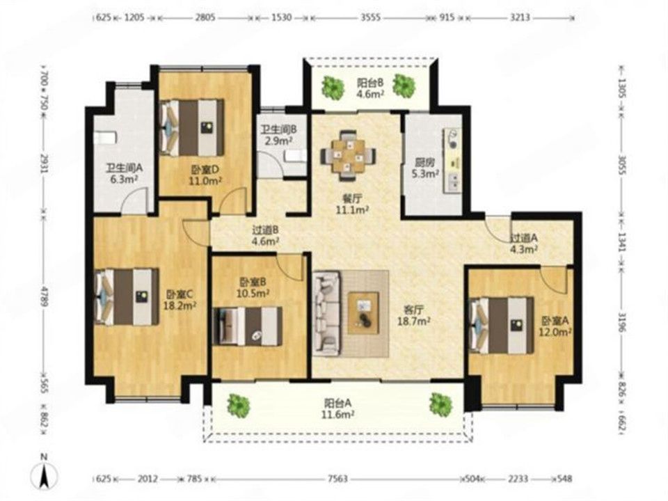 南通碧桂园翡翠华府 4室2厅2卫 143m&sup2;