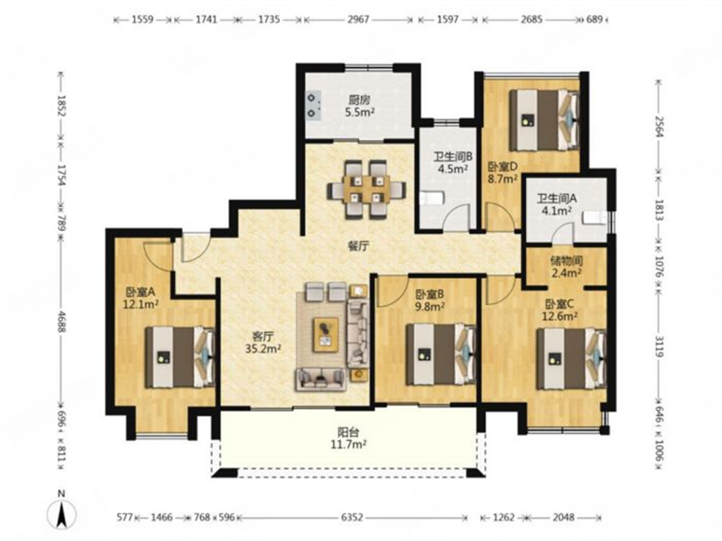 雍华府 4室2厅2卫 136m&sup2;
