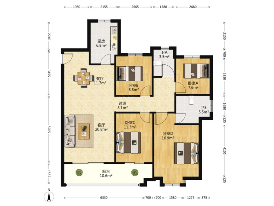 华润悦锦湾 4室2厅2卫 142m&sup2;