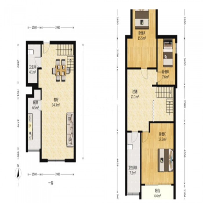 纽约时代 2室2厅1卫 60.08m&sup2;