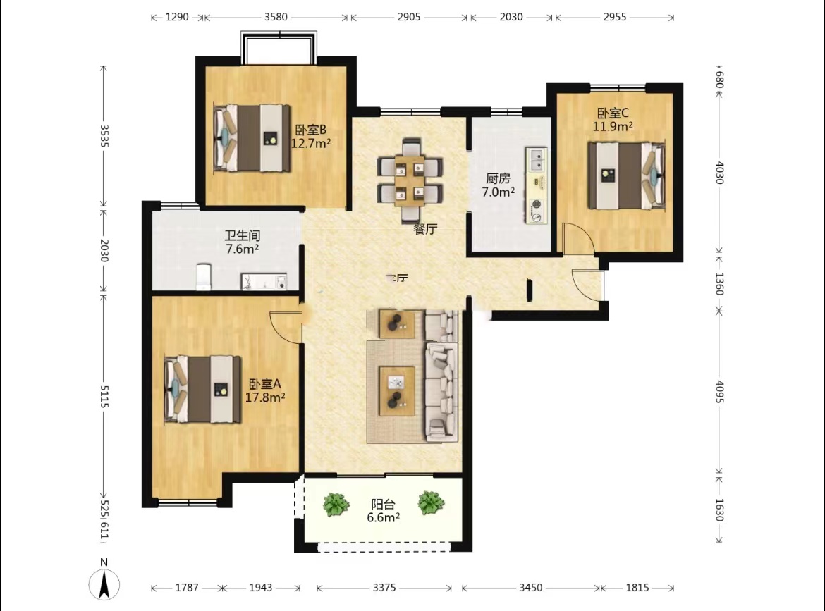 帝奥世伦名郡 3室2厅1卫 125m&sup2;