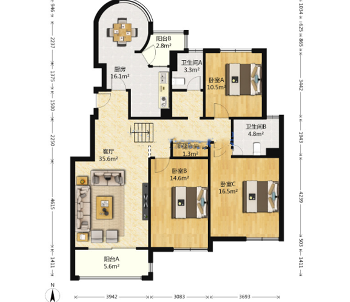 优山美地花园北区 3室2厅2卫 142m&sup2;