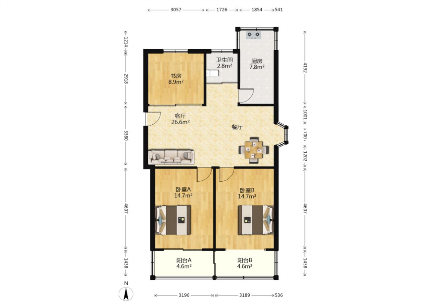 朝晖花园 3室2厅1卫 99.65m&sup2;