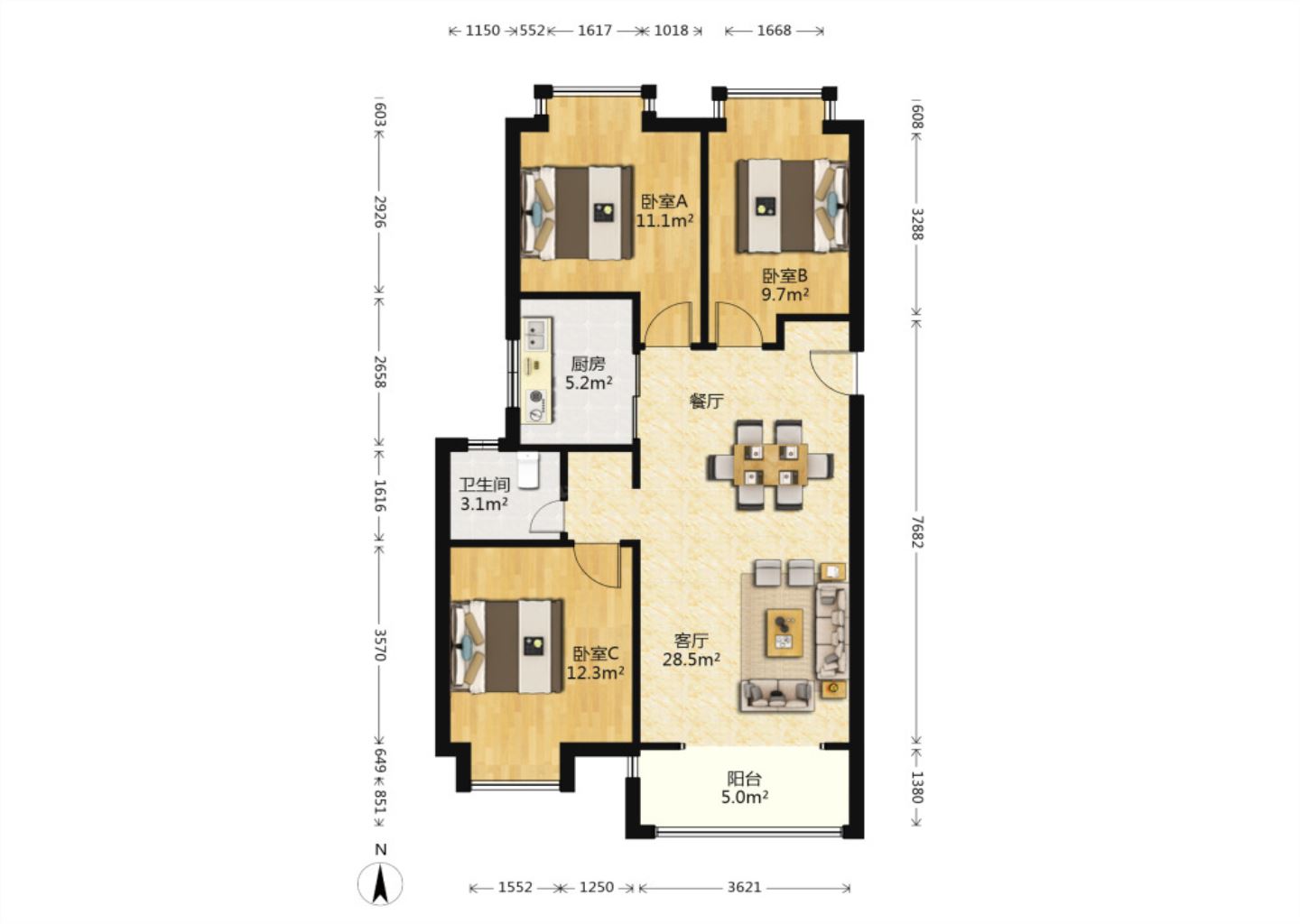 华润悦锦湾 3室2厅1卫 95.63m&sup2;