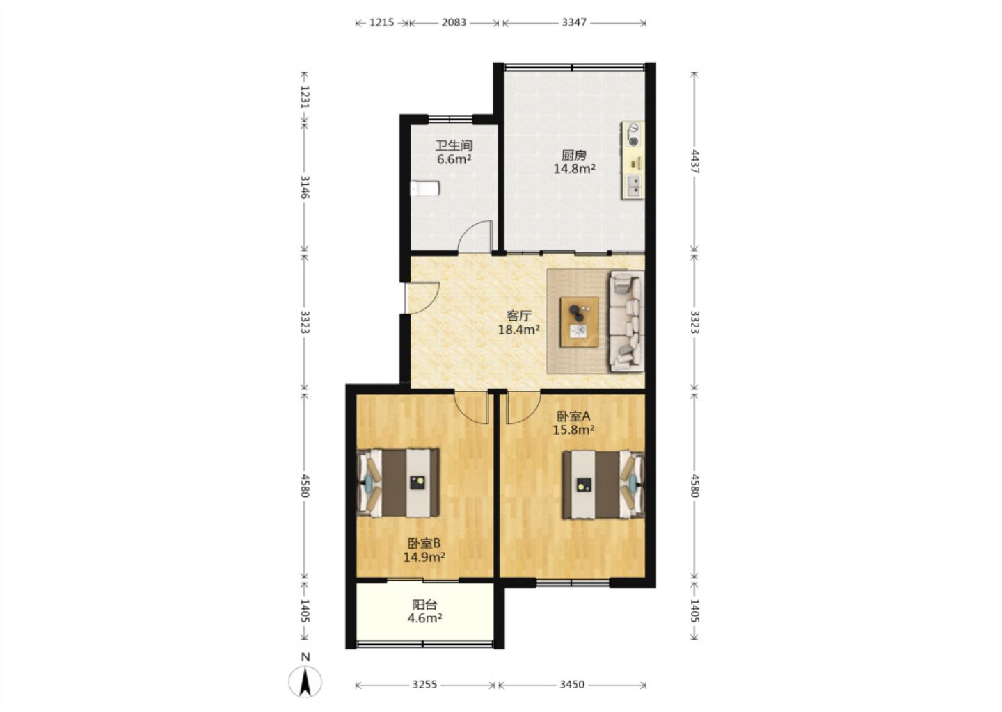 公园一村 2室2厅1卫 90m&sup2;