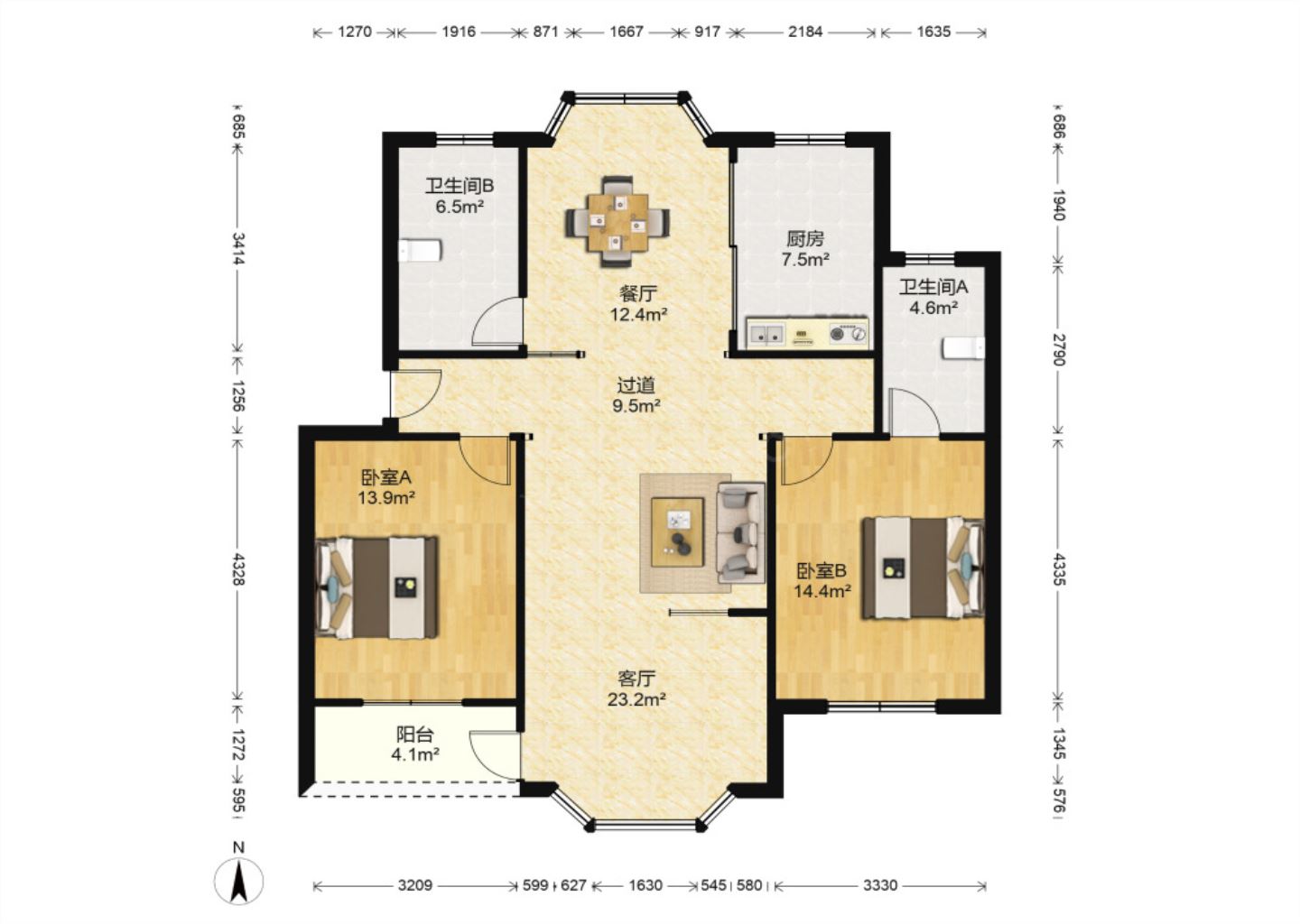 星湖花园 3室2厅1卫 117m&sup2;