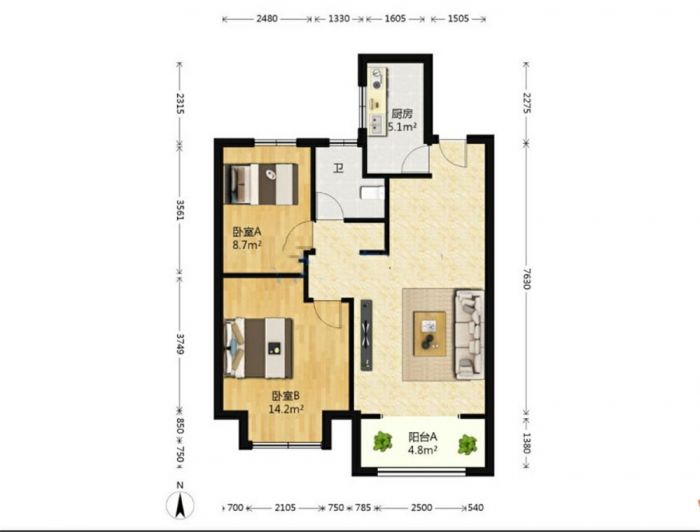 景瑞御府 2室1厅1卫 81m&sup2;