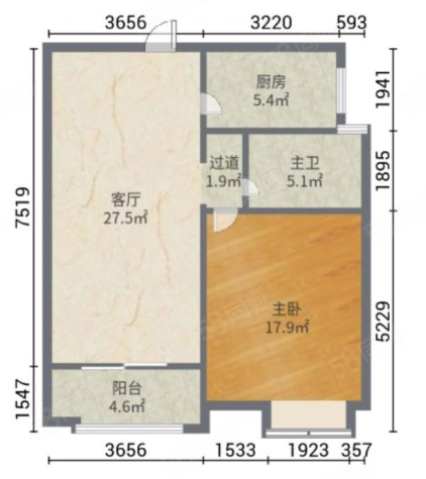 世家花园 1室1厅1卫 68.9m&sup2;