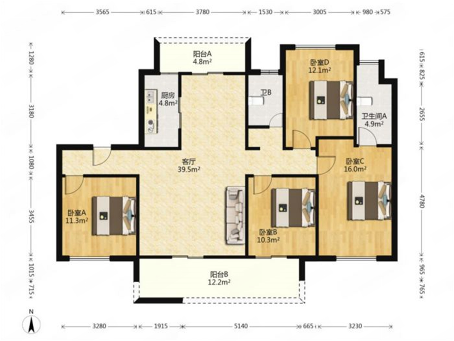 南通碧桂园翡翠华府 4室2厅2卫 140.00m&sup2;