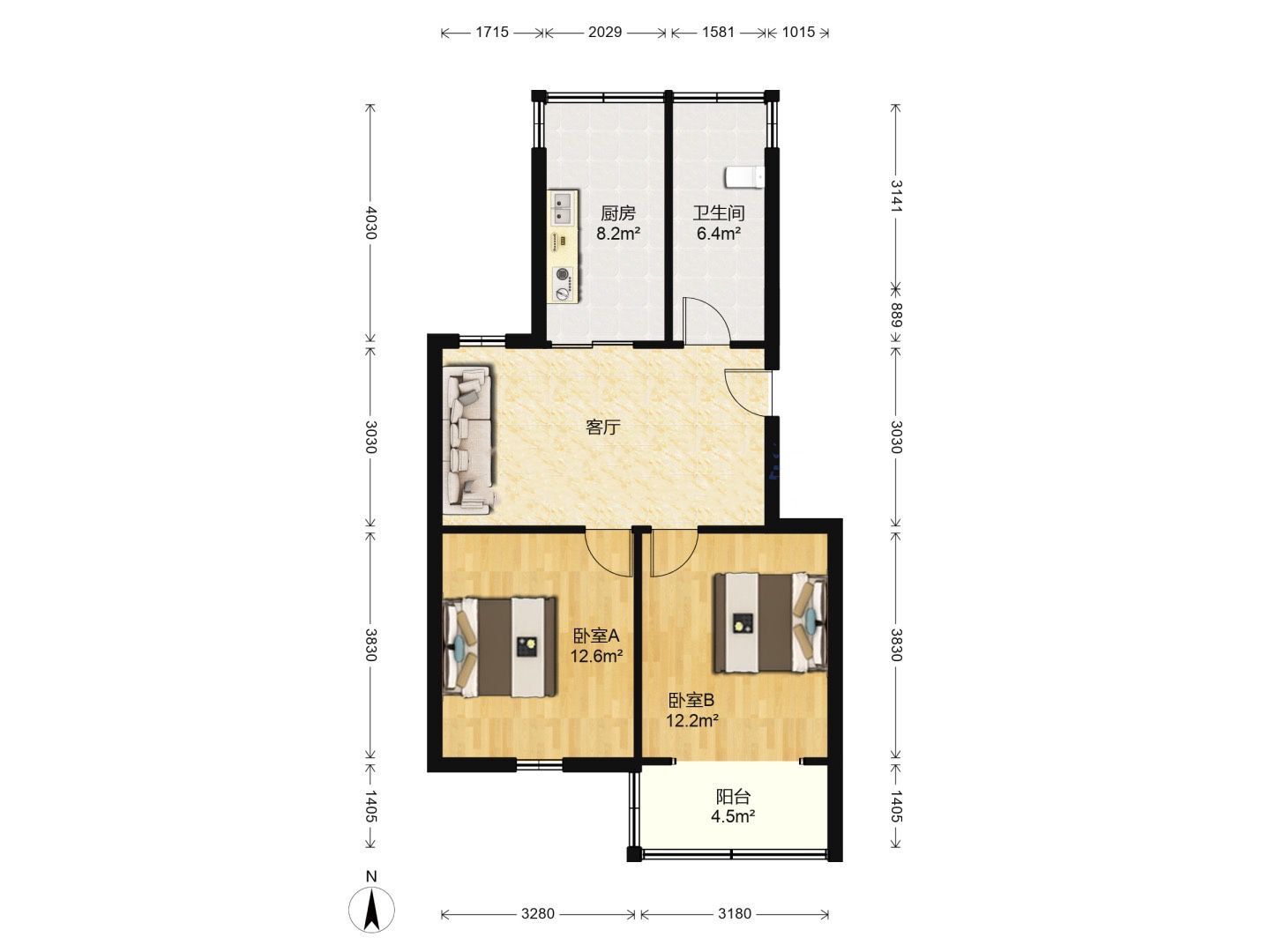 越江新村 2室1厅1卫 70m&sup2;