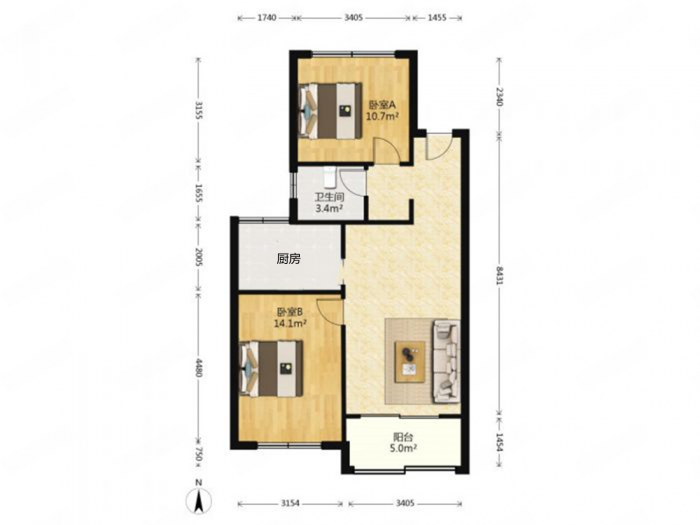 和融&bull;优山美地名邸 2室2厅1卫 87m&sup2;